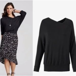 CAbi #5322 Beals Sweatshirt Tunic Asymmetrical Neckline Stretch Black Small